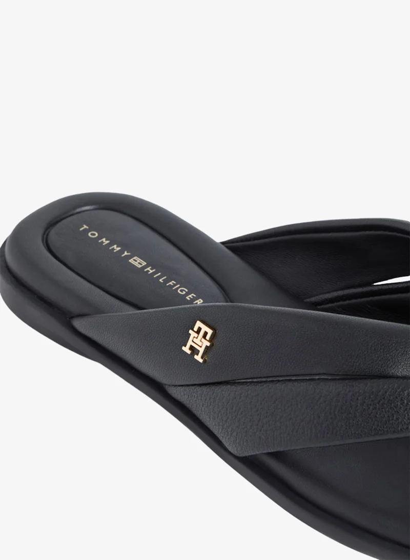 Tommy Hilfiger Black Leather Toe Post Flip Flops for Women | Best Price UAE